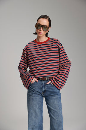 חולצת מורינה פסים נייבי/בורדו