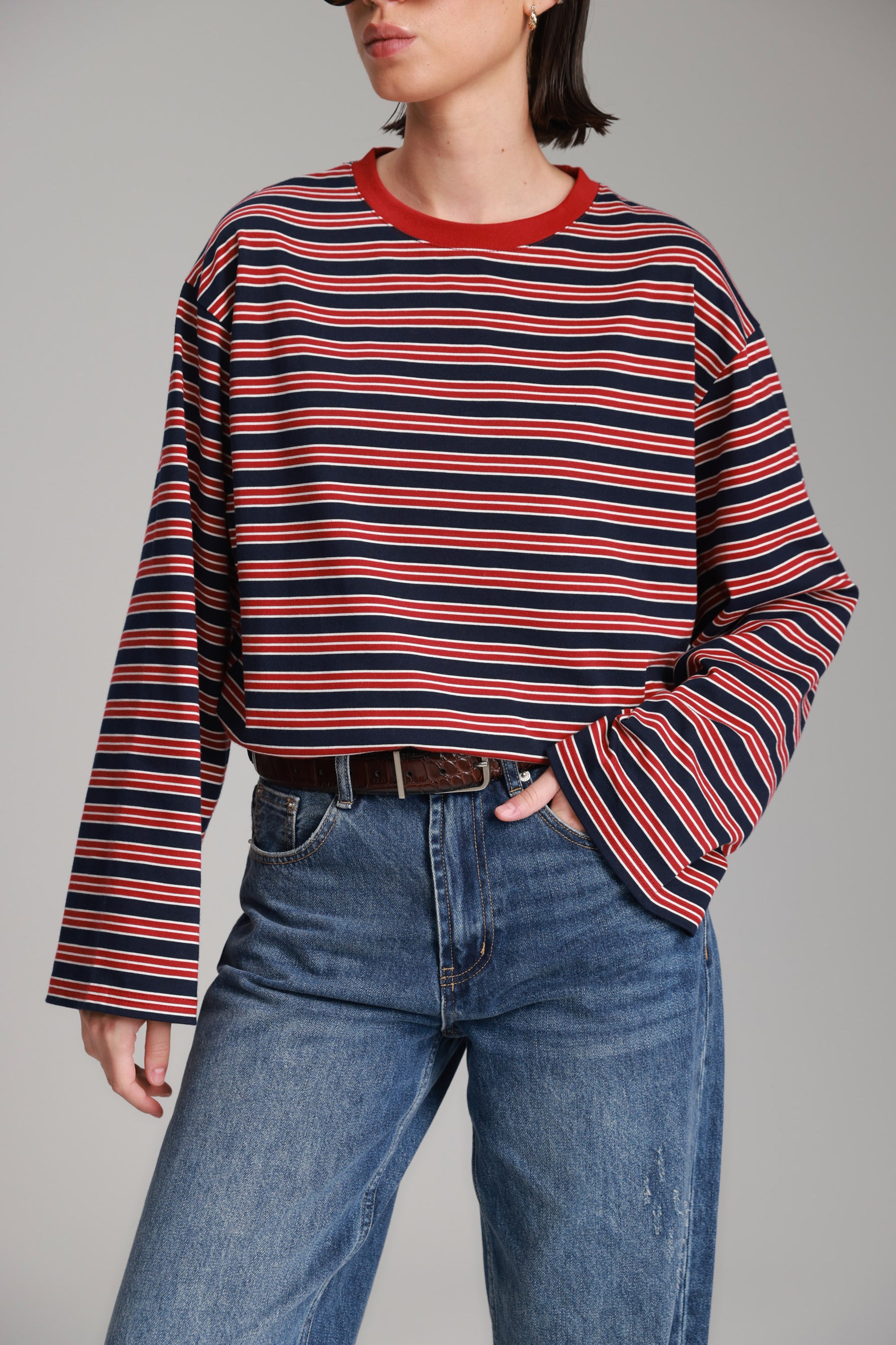 חולצת מורינה פסים נייבי/בורדו