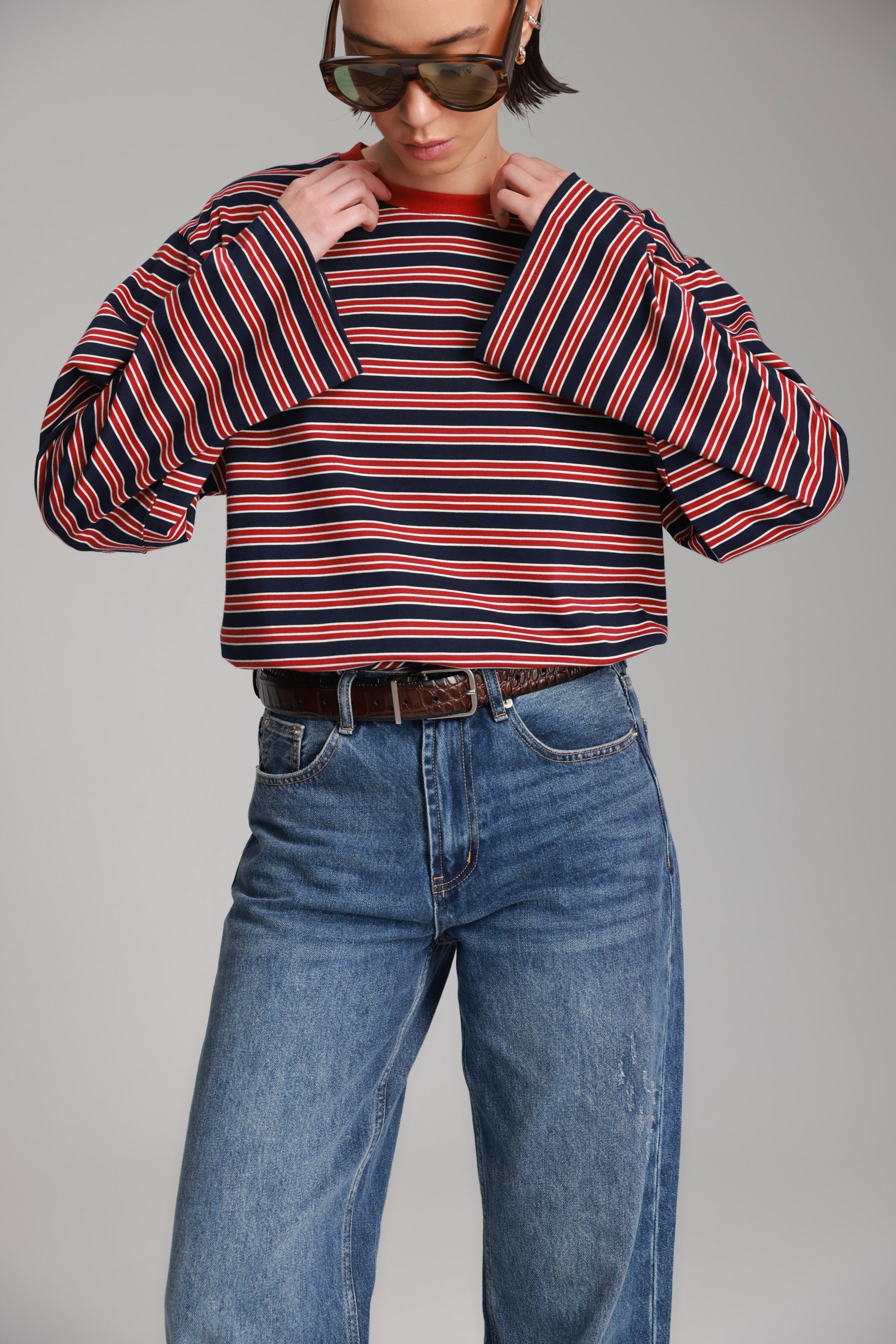 חולצת מורינה פסים נייבי/בורדו