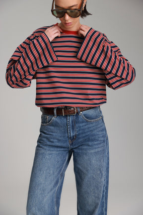 חולצת מורינה פסים נייבי/בורדו