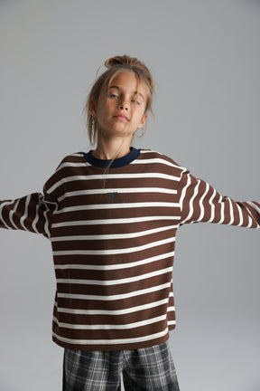 חולצת פול פסים חום/לבן