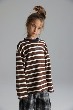 חולצת פול פסים חום/לבן