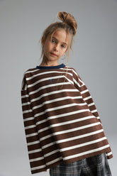 חולצת פול פסים חום/לבן