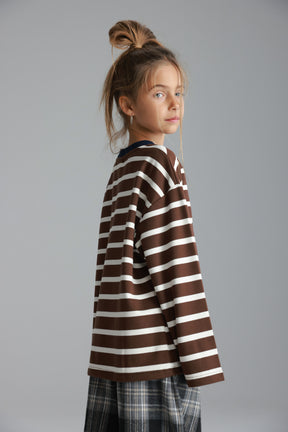 חולצת פול פסים חום/לבן