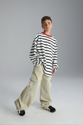 חולצת פול פסים לבן/שחור