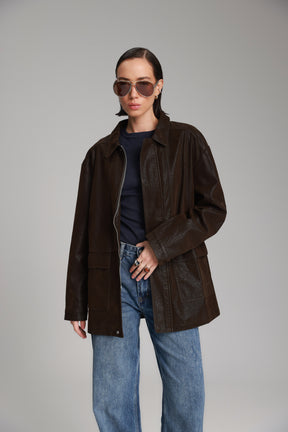 מעיל ג'ני חום כהה