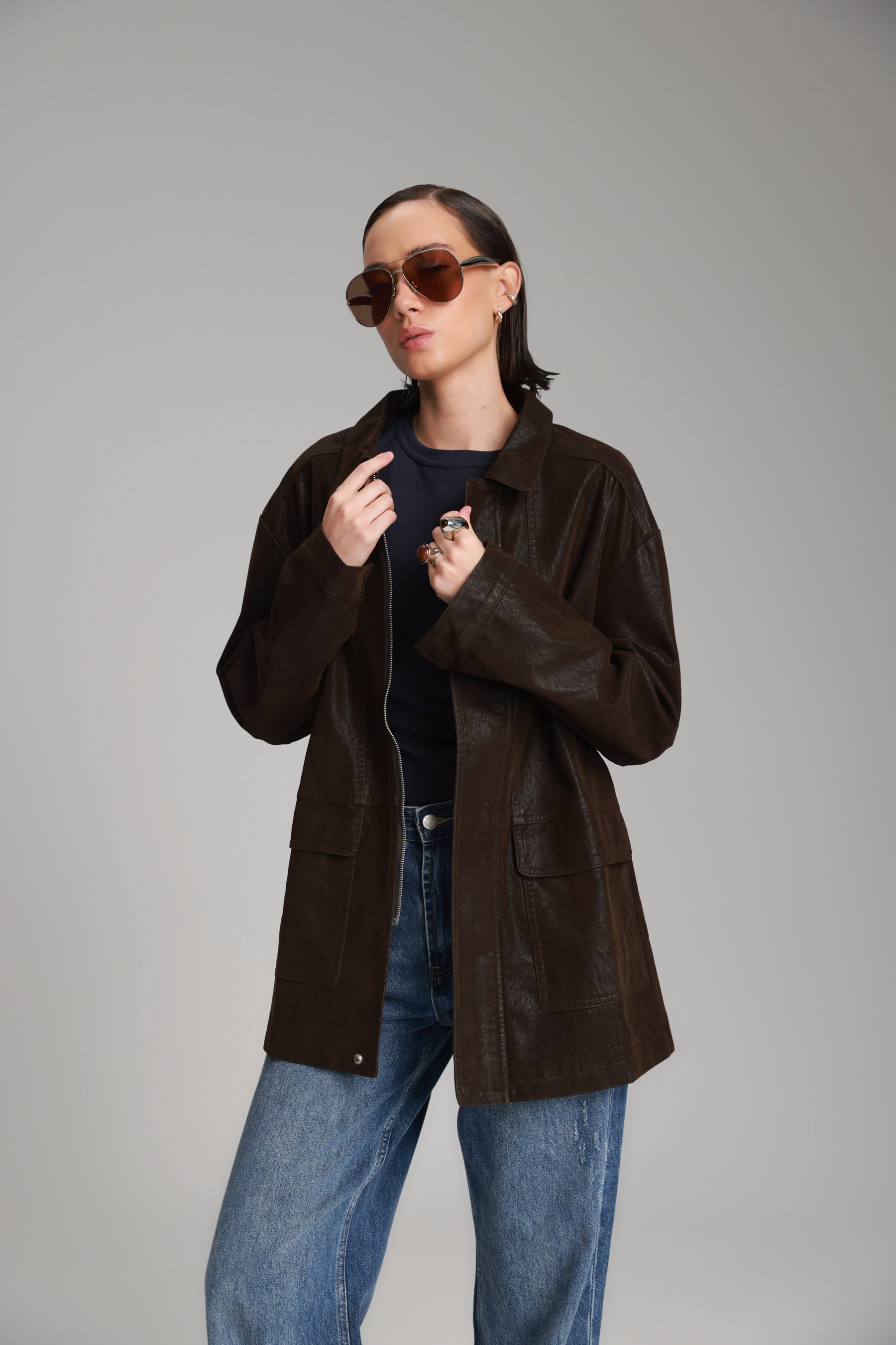 מעיל ג'ני חום כהה