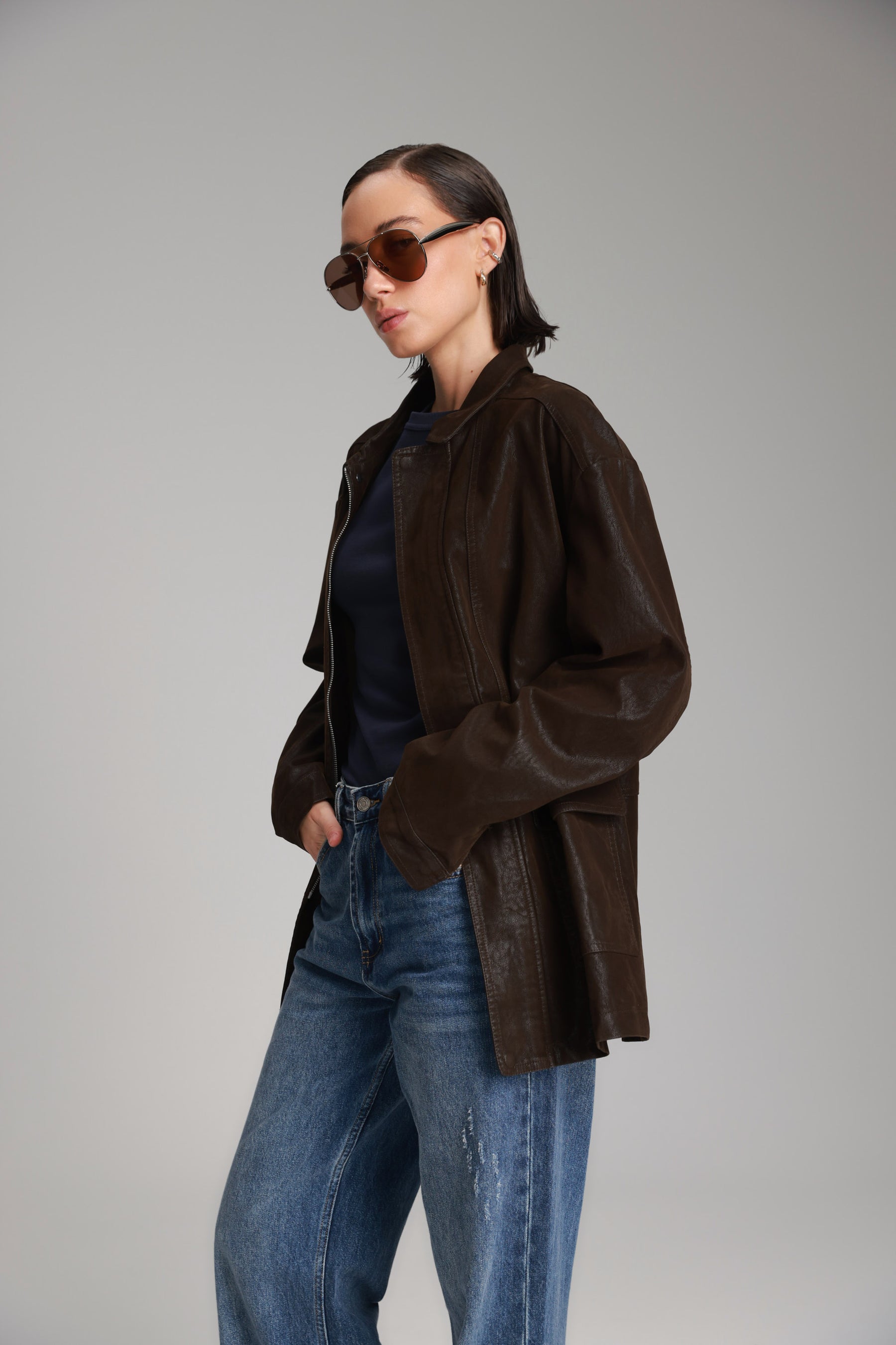 מעיל ג'ני חום כהה