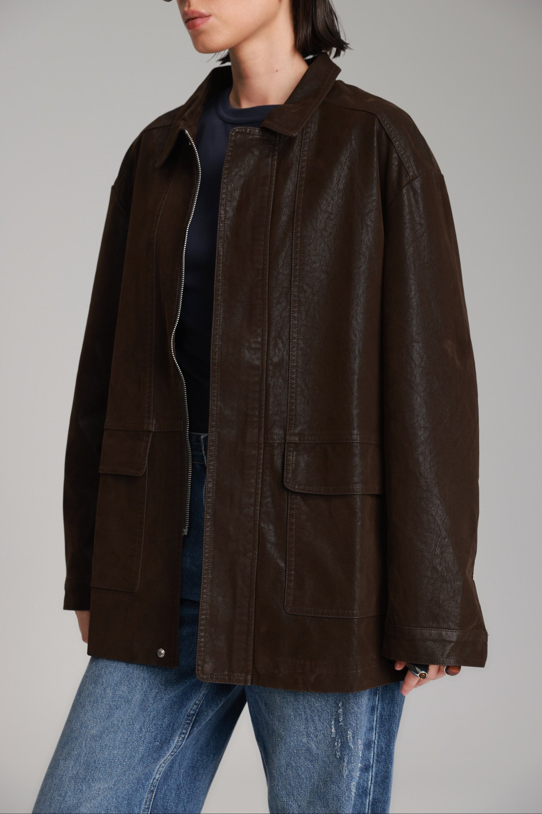 מעיל ג'ני חום כהה