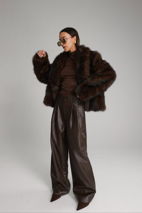 מכנסי נואלה דמוי עור חום כהה