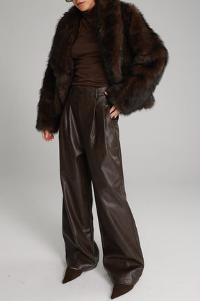 מכנסי נואלה דמוי עור חום כהה