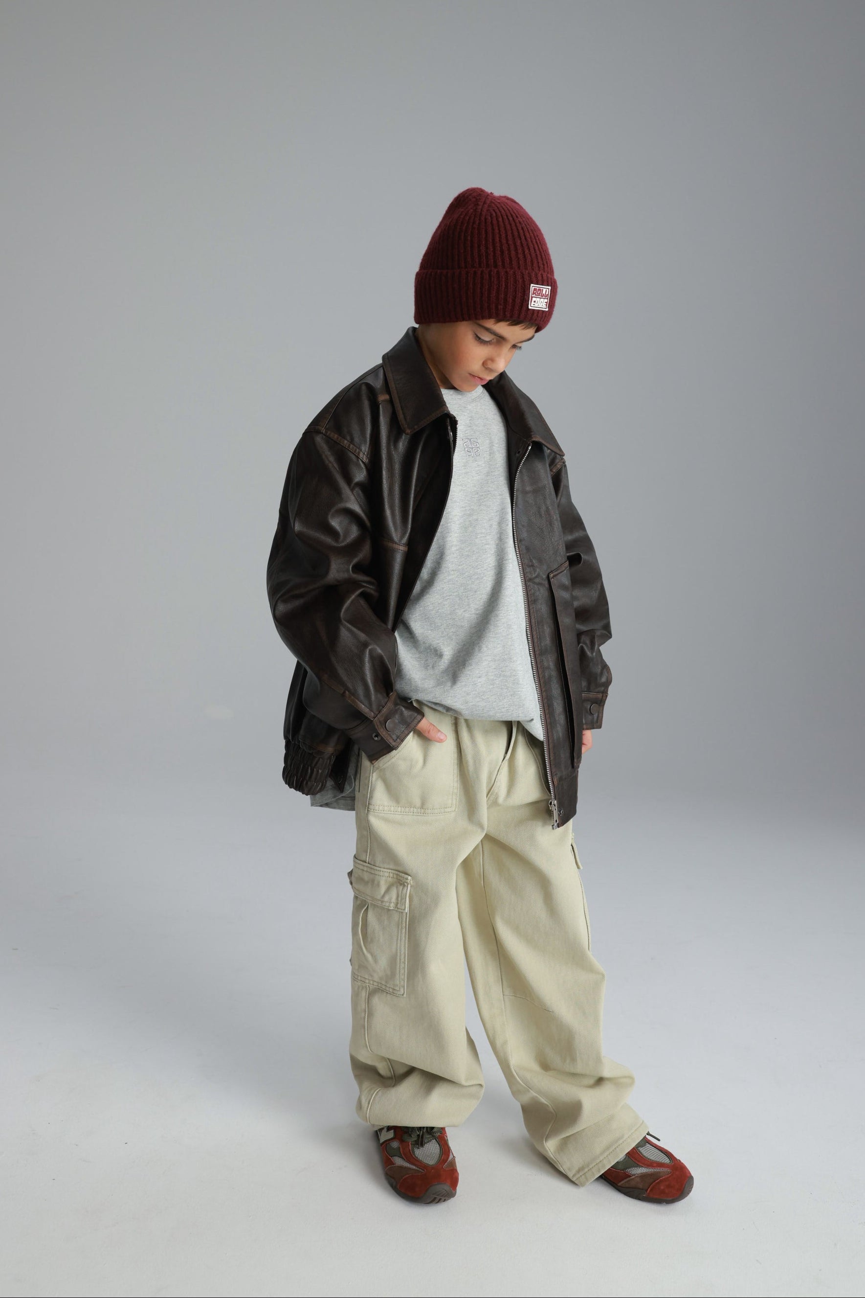 מעיל האנה דמוי עור חום כהה