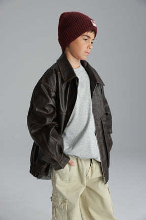 מעיל האנה דמוי עור חום כהה