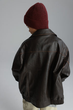 מעיל האנה דמוי עור חום כהה