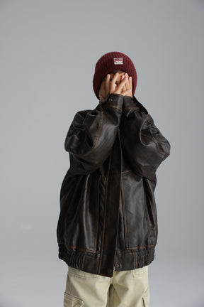 מעיל האנה דמוי עור חום כהה