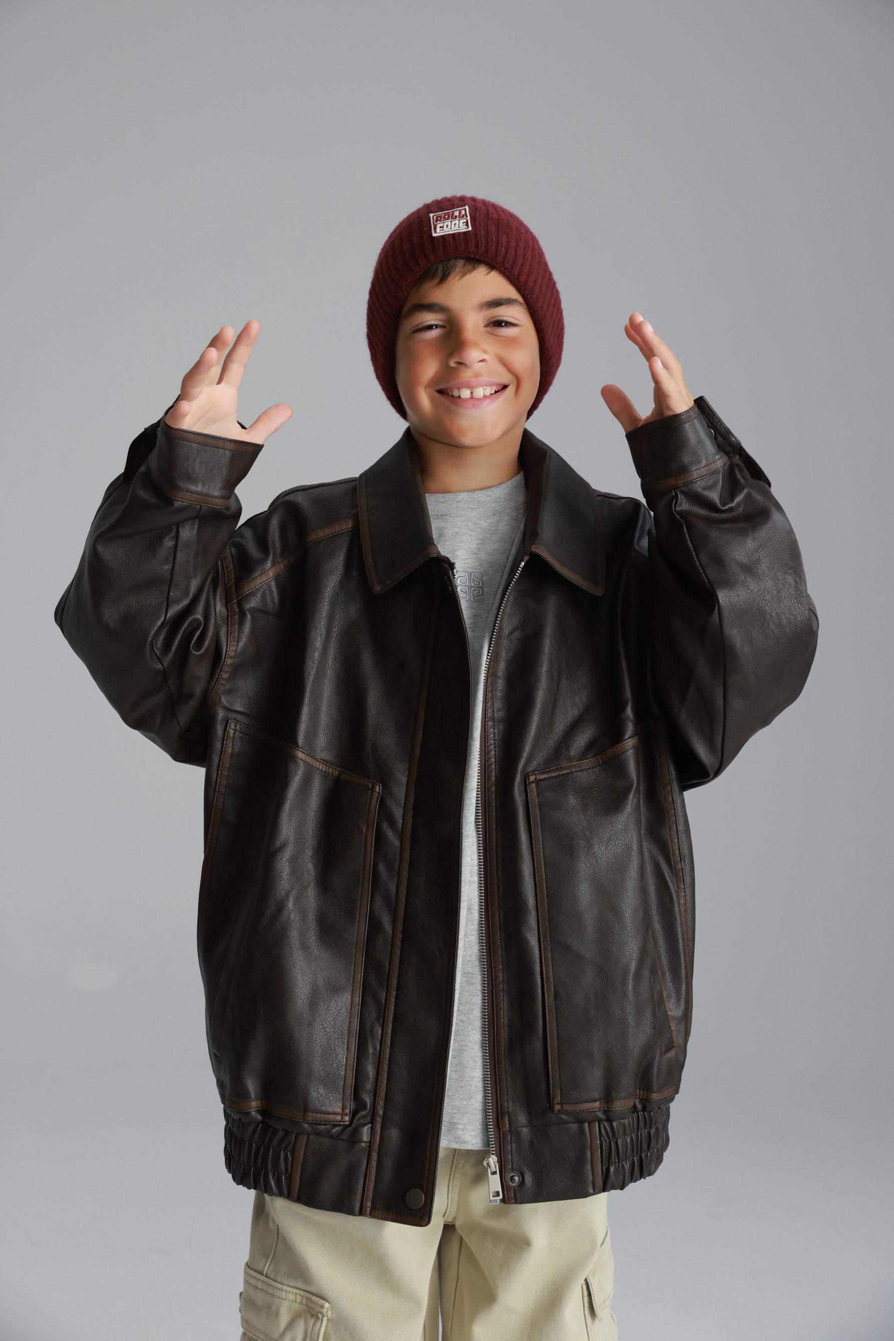 מעיל האנה דמוי עור חום כהה