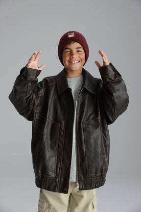 מעיל האנה דמוי עור חום כהה