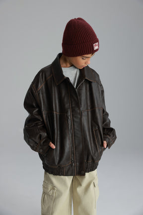 מעיל האנה דמוי עור חום כהה