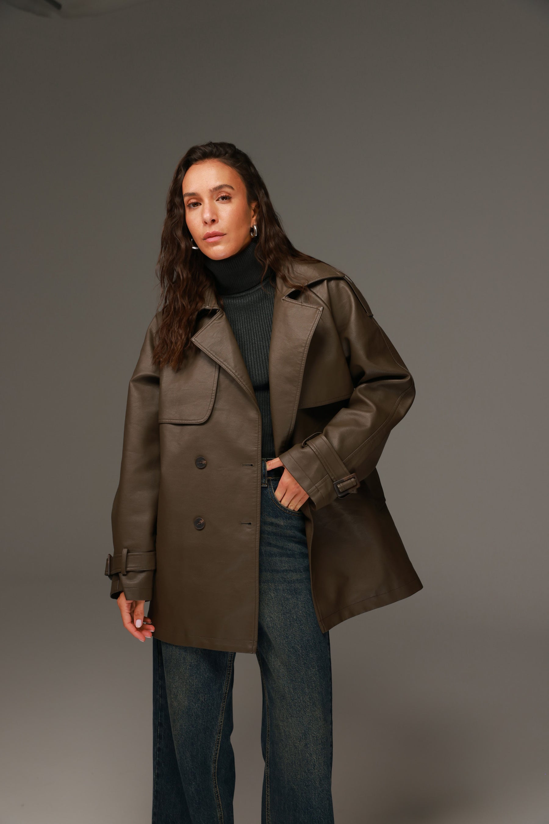 טרנץ' דמוי עור ניקולאס חום