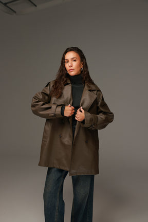 טרנץ' דמוי עור ניקולאס חום