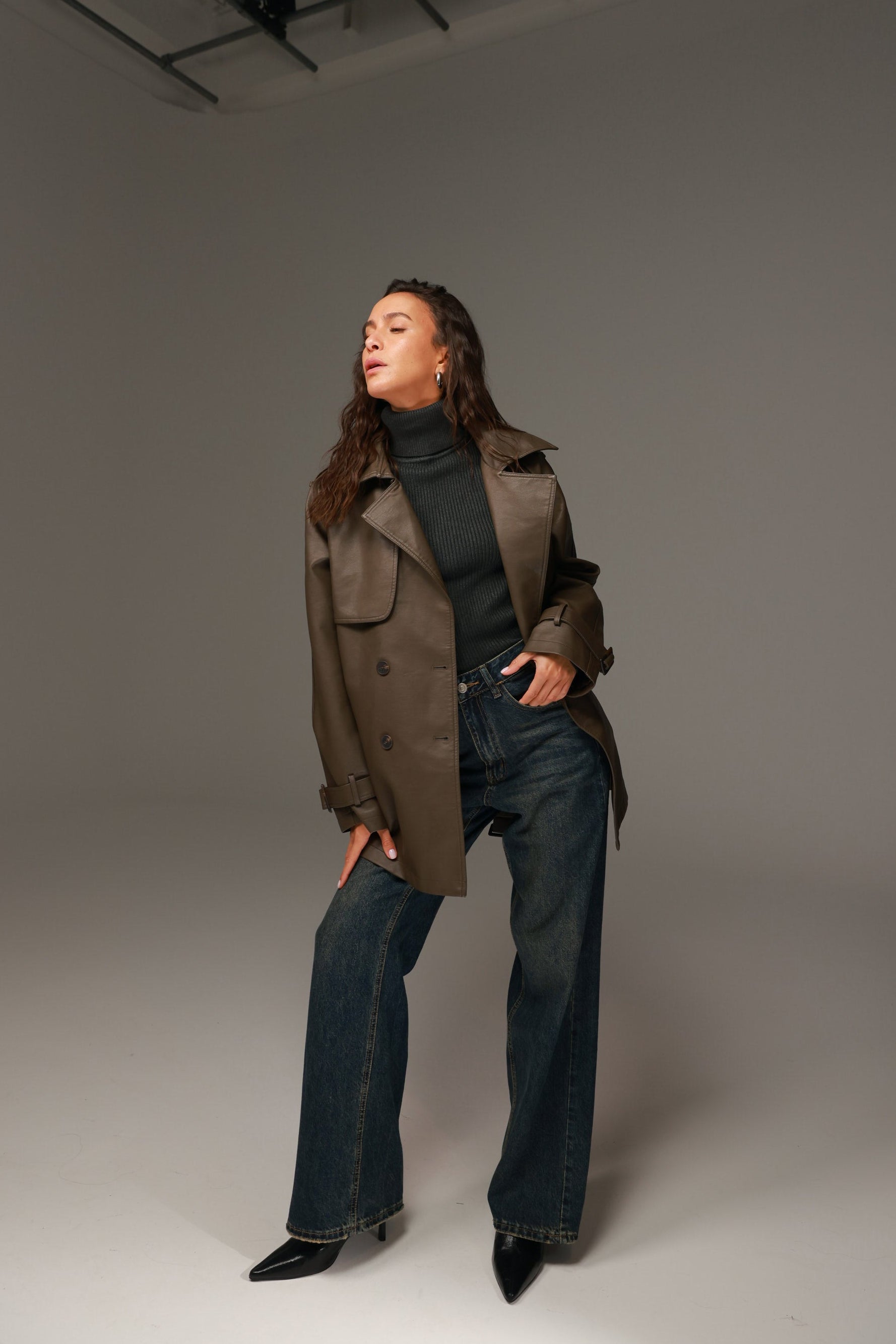 טרנץ' דמוי עור ניקולאס חום