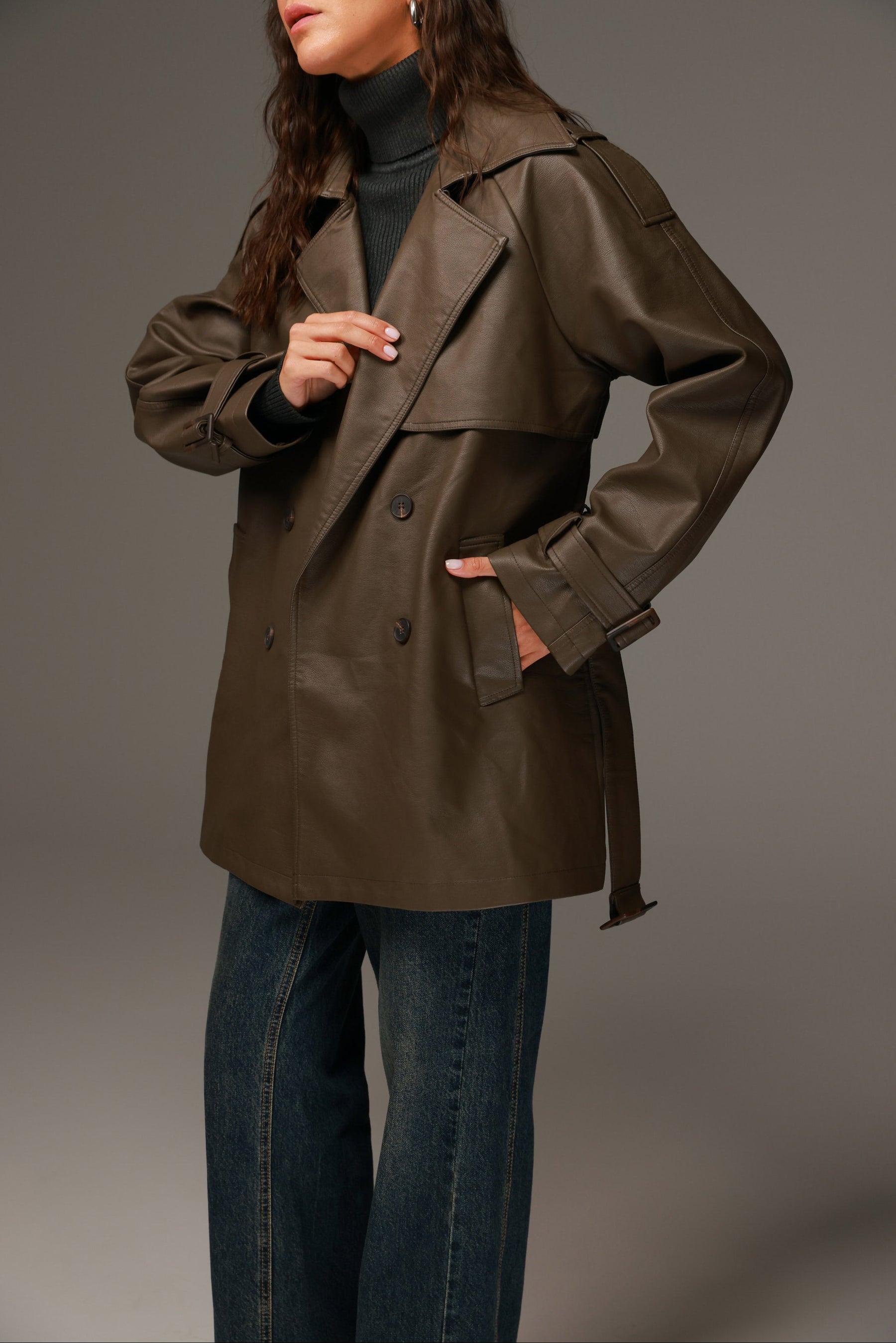 טרנץ' דמוי עור ניקולאס חום