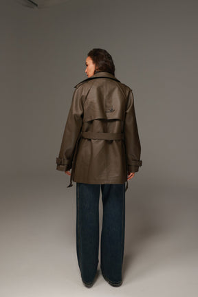 טרנץ' דמוי עור ניקולאס חום