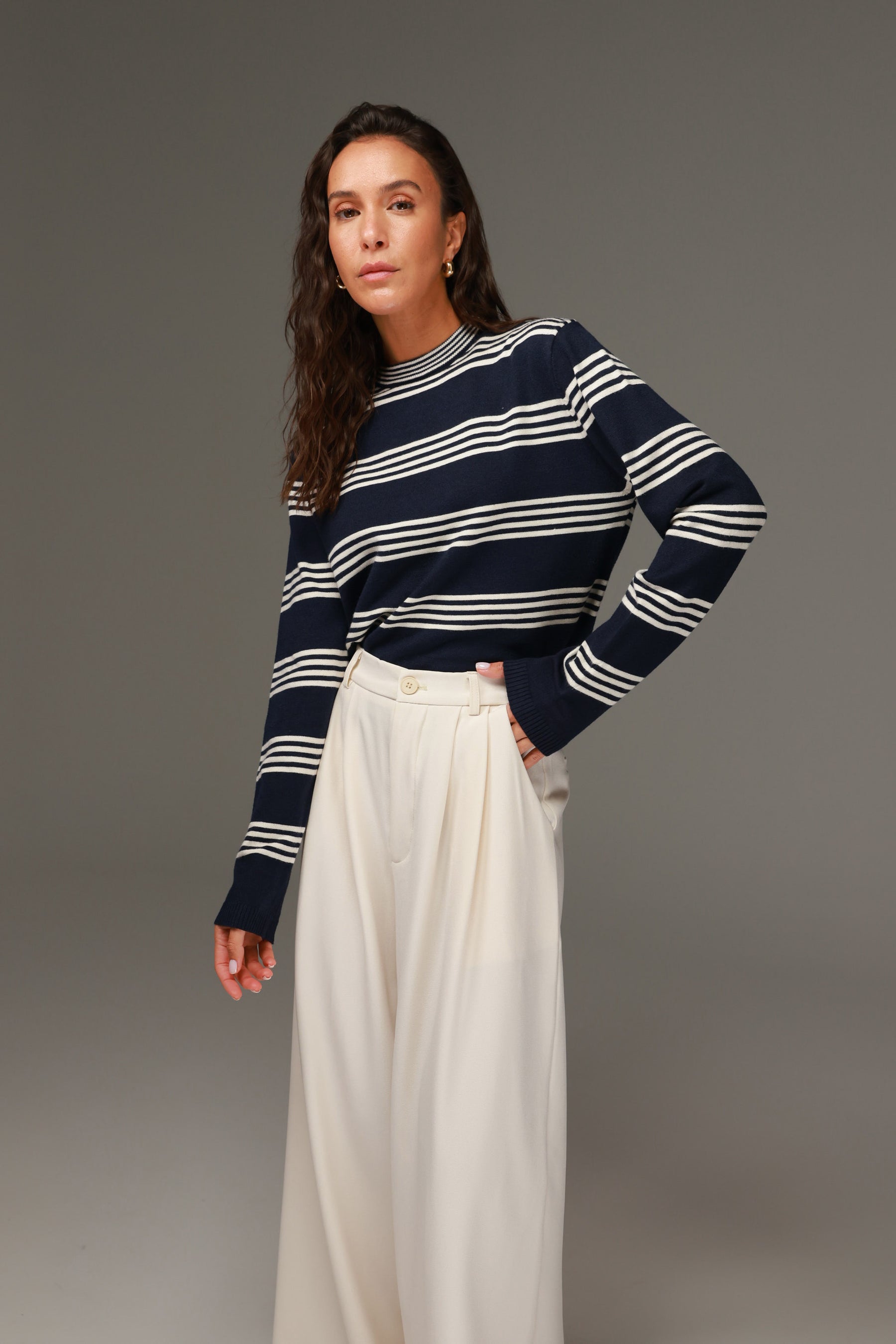 סריג אליסיה פסים נייבי/שמנת