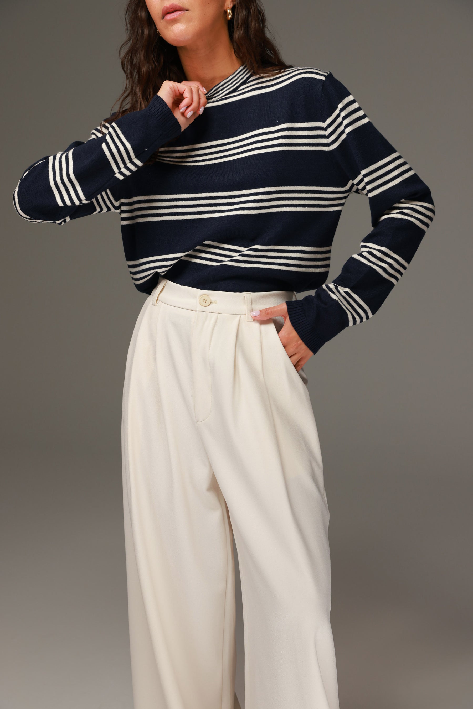 סריג אליסיה פסים נייבי/שמנת