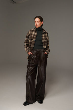 מכנסי טרוור דמוי עור חומים