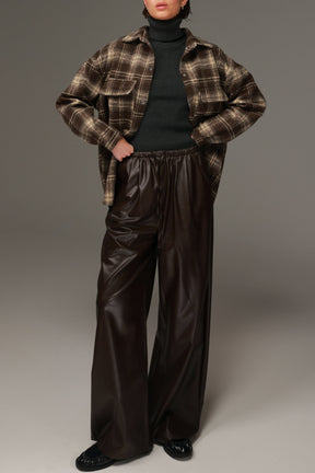 מכנסי טרוור דמוי עור חומים