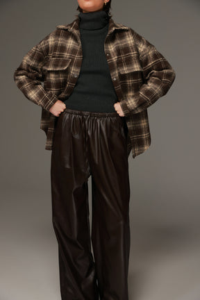 מכנסי טרוור דמוי עור חומים