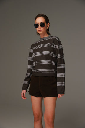 סריג אליסיה פסים חום כהה/אפור