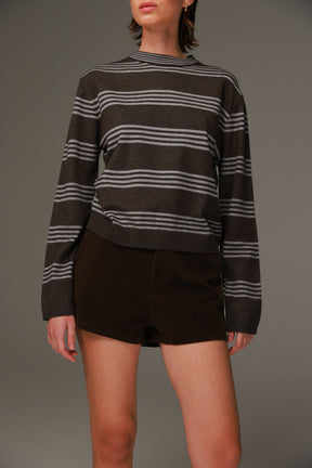 סריג אליסיה פסים חום כהה/אפור