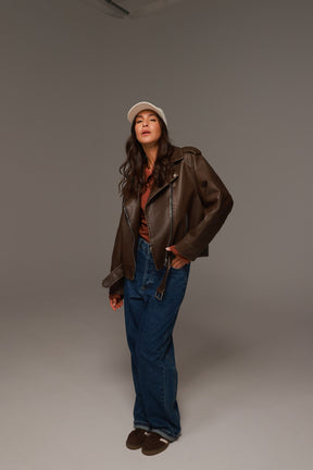 מעיל דמוי עור דילן חום