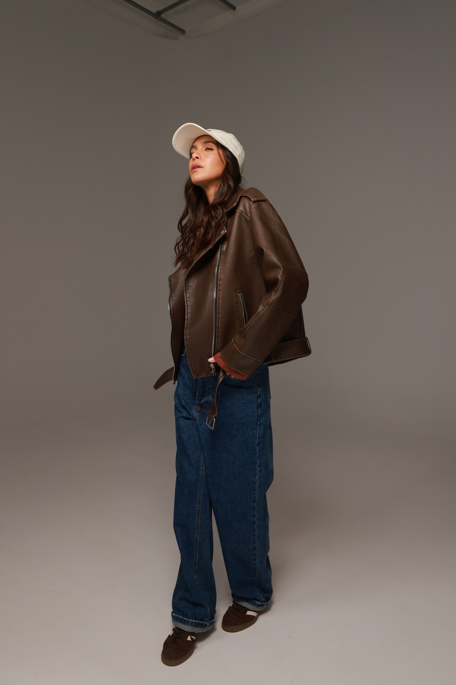 מעיל דמוי עור דילן חום