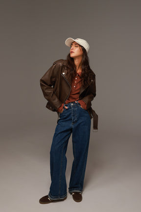 מעיל דמוי עור דילן חום