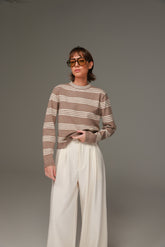 סריג אליסיה פסים בז'/שמנת