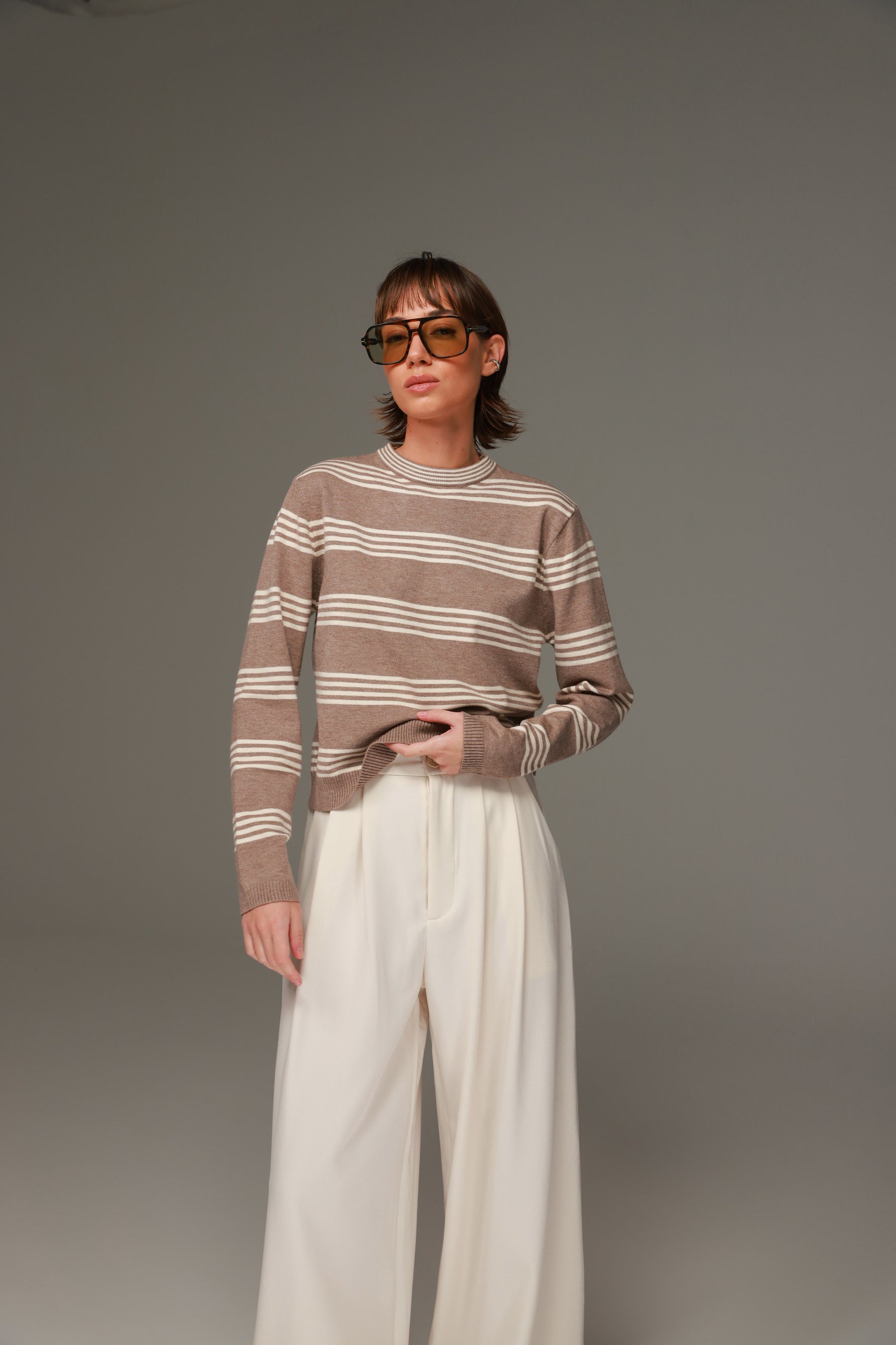 סריג אליסיה פסים בז'/שמנת