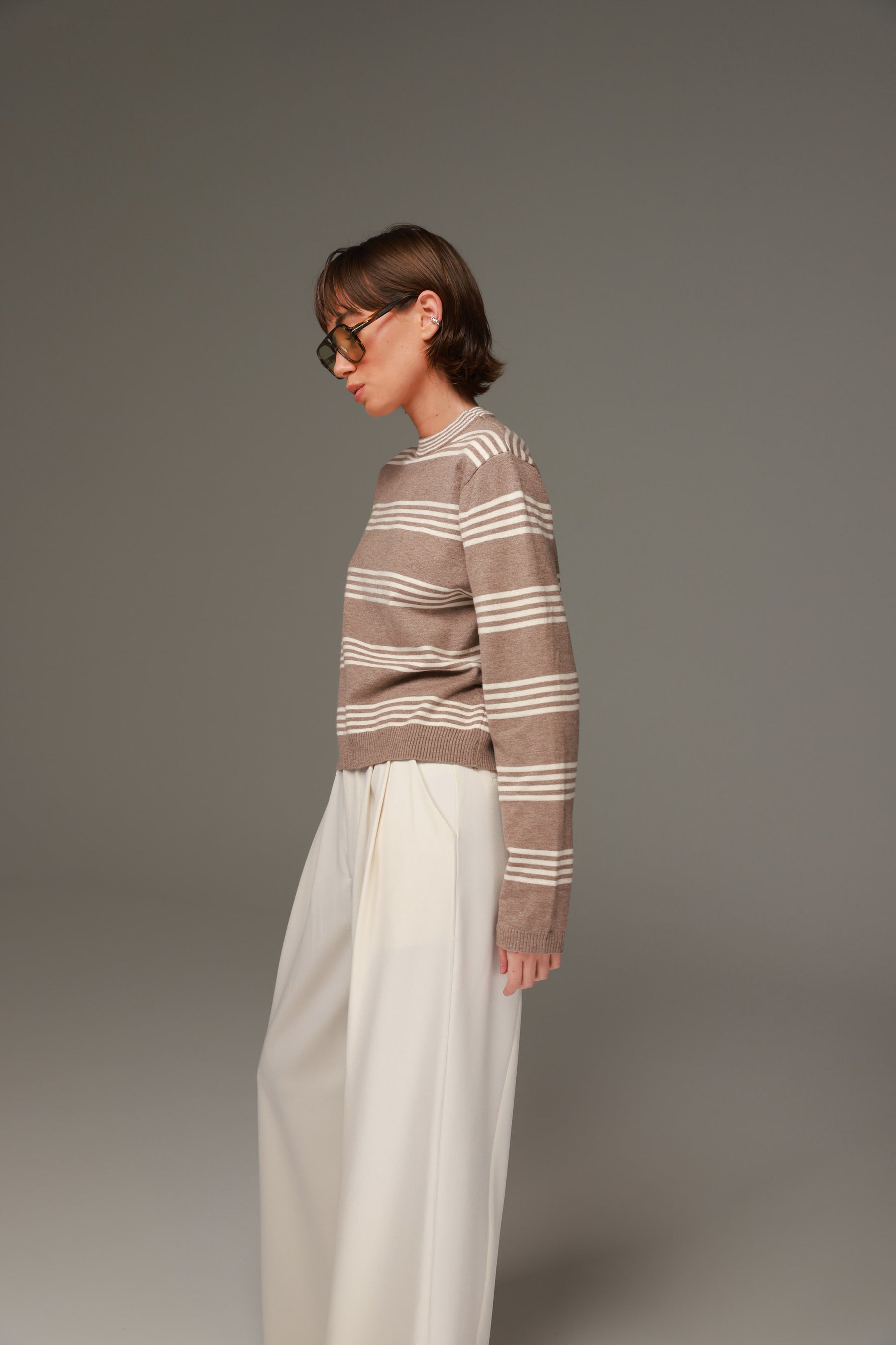 סריג אליסיה פסים בז'/שמנת