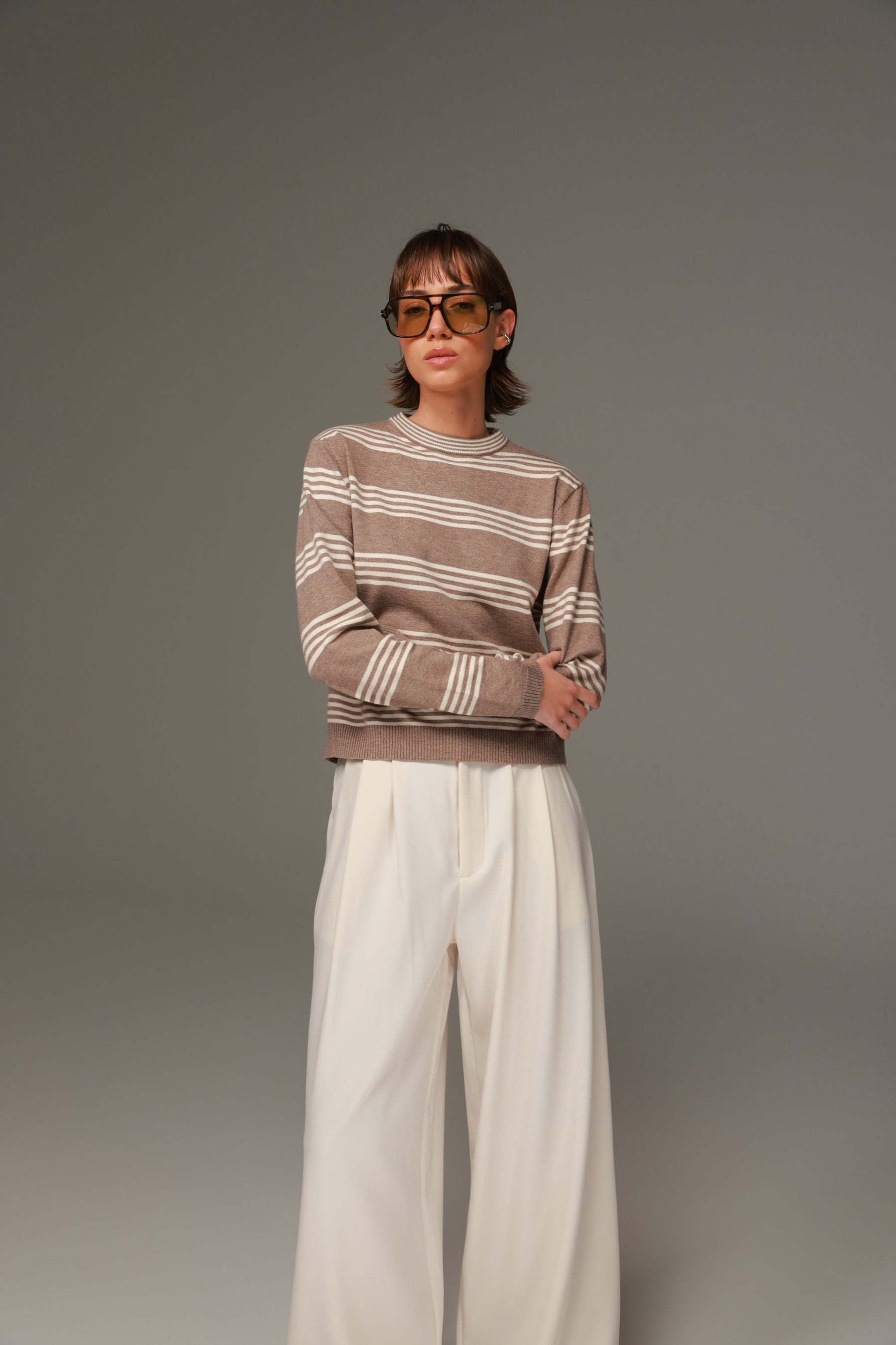 סריג אליסיה פסים בז'/שמנת