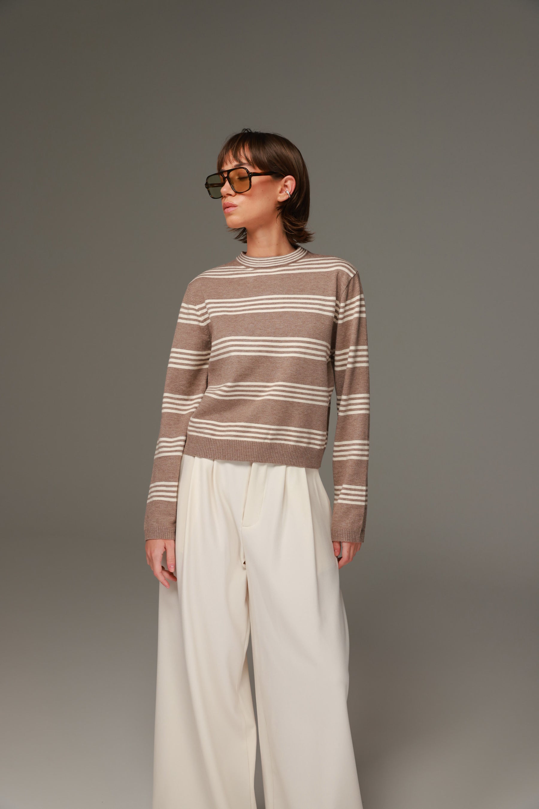 סריג אליסיה פסים בז'/שמנת