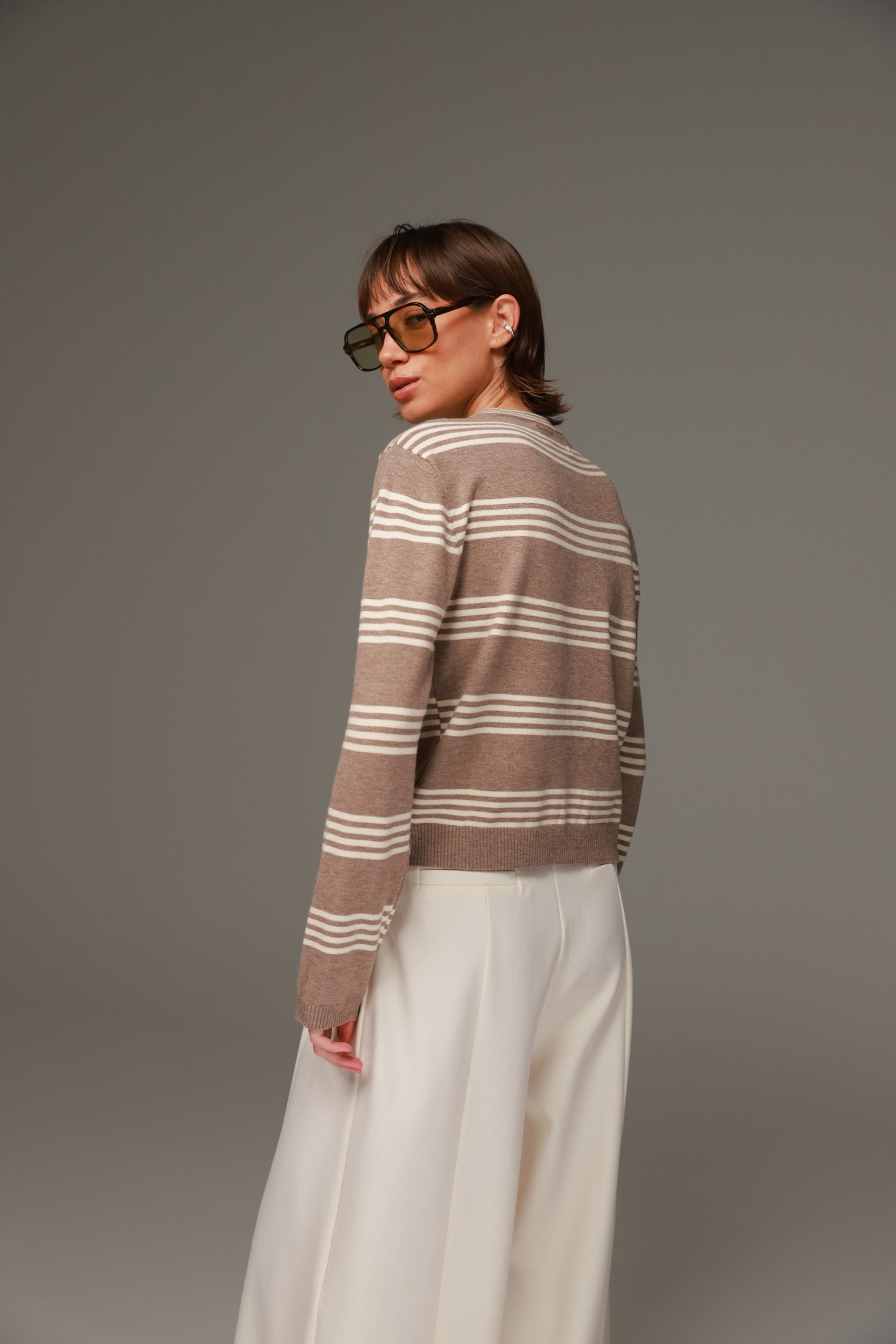 סריג אליסיה פסים בז'/שמנת