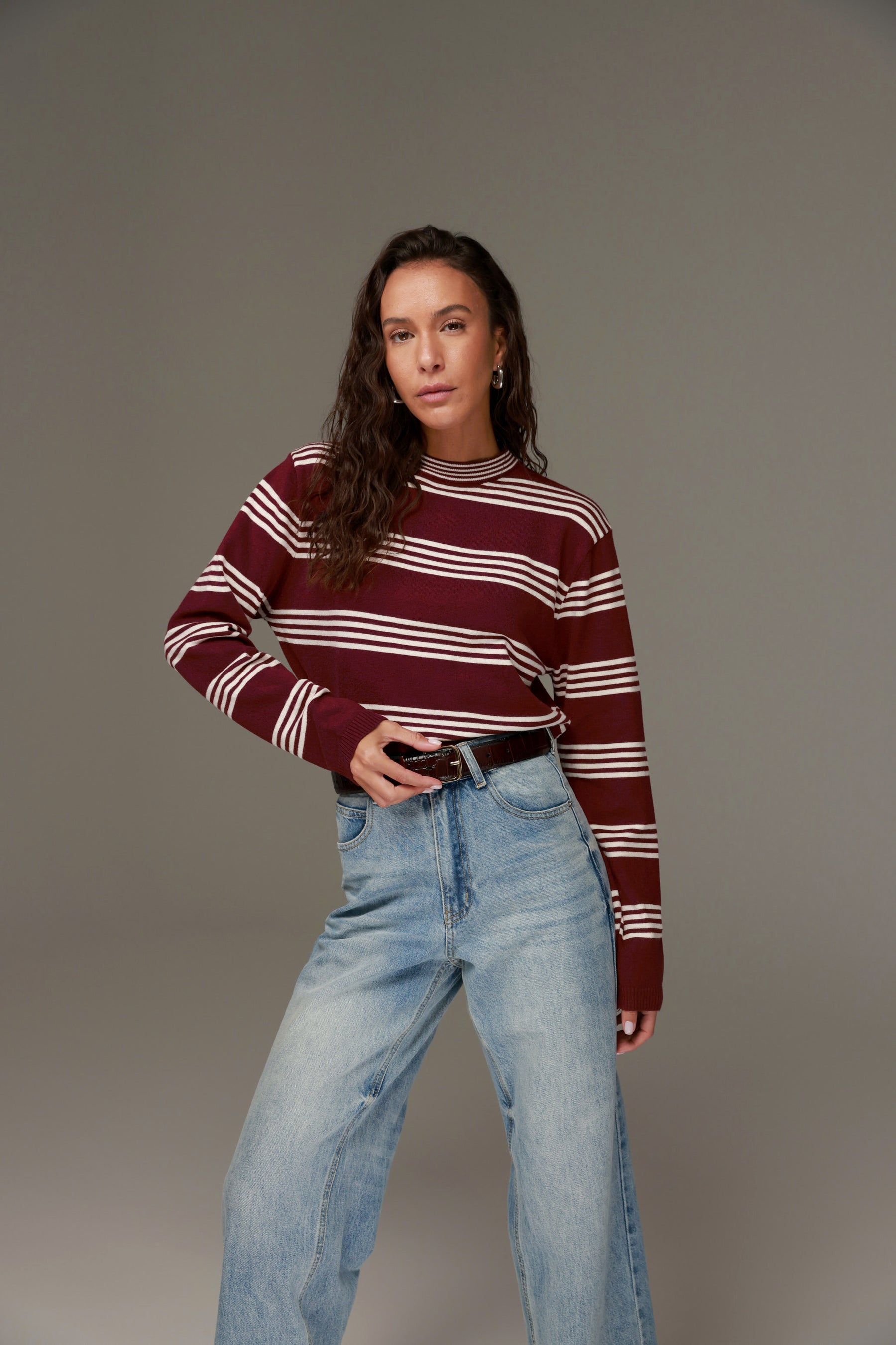 סריג אליסיה פסים בורדו/שמנת