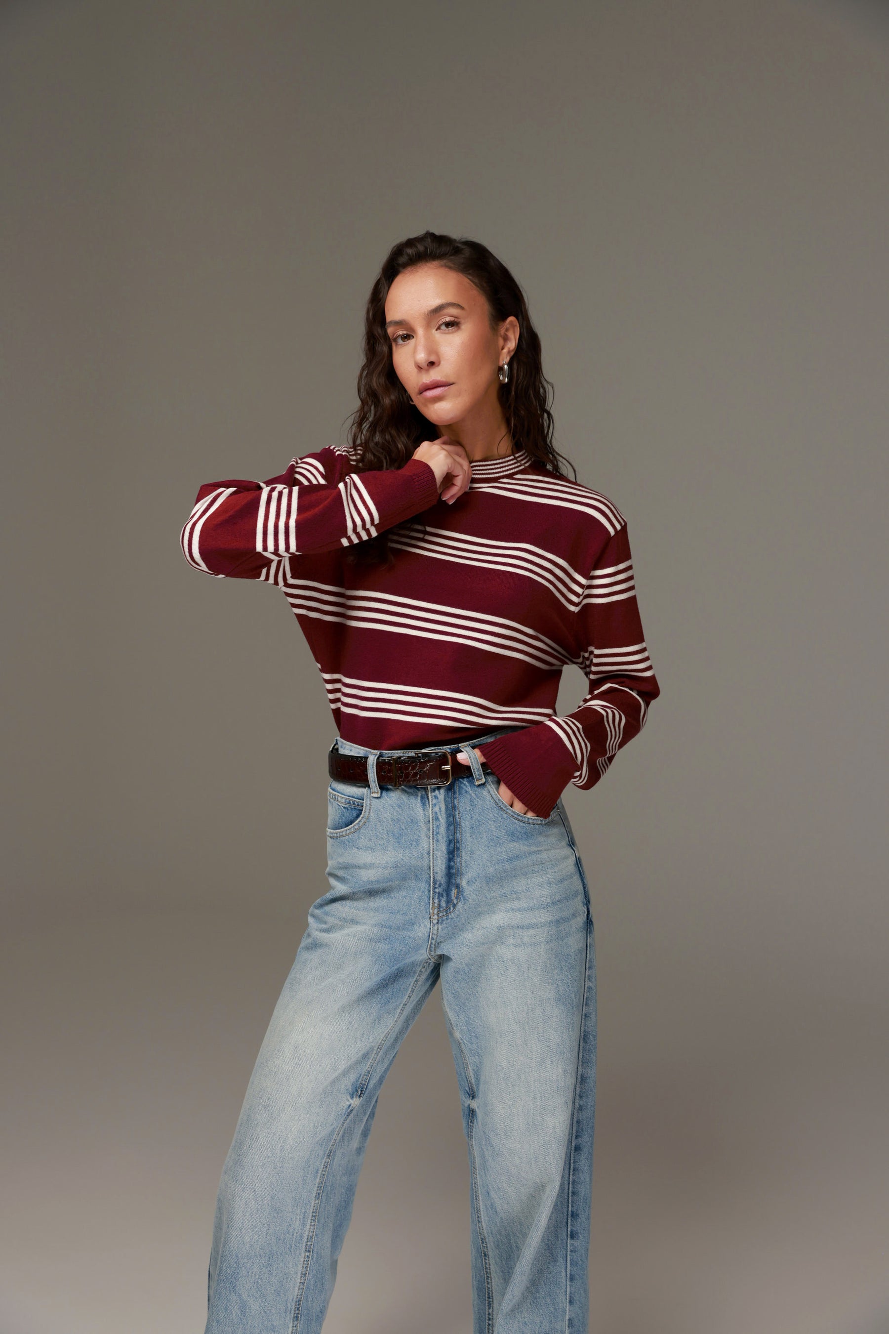 סריג אליסיה פסים בורדו/שמנת