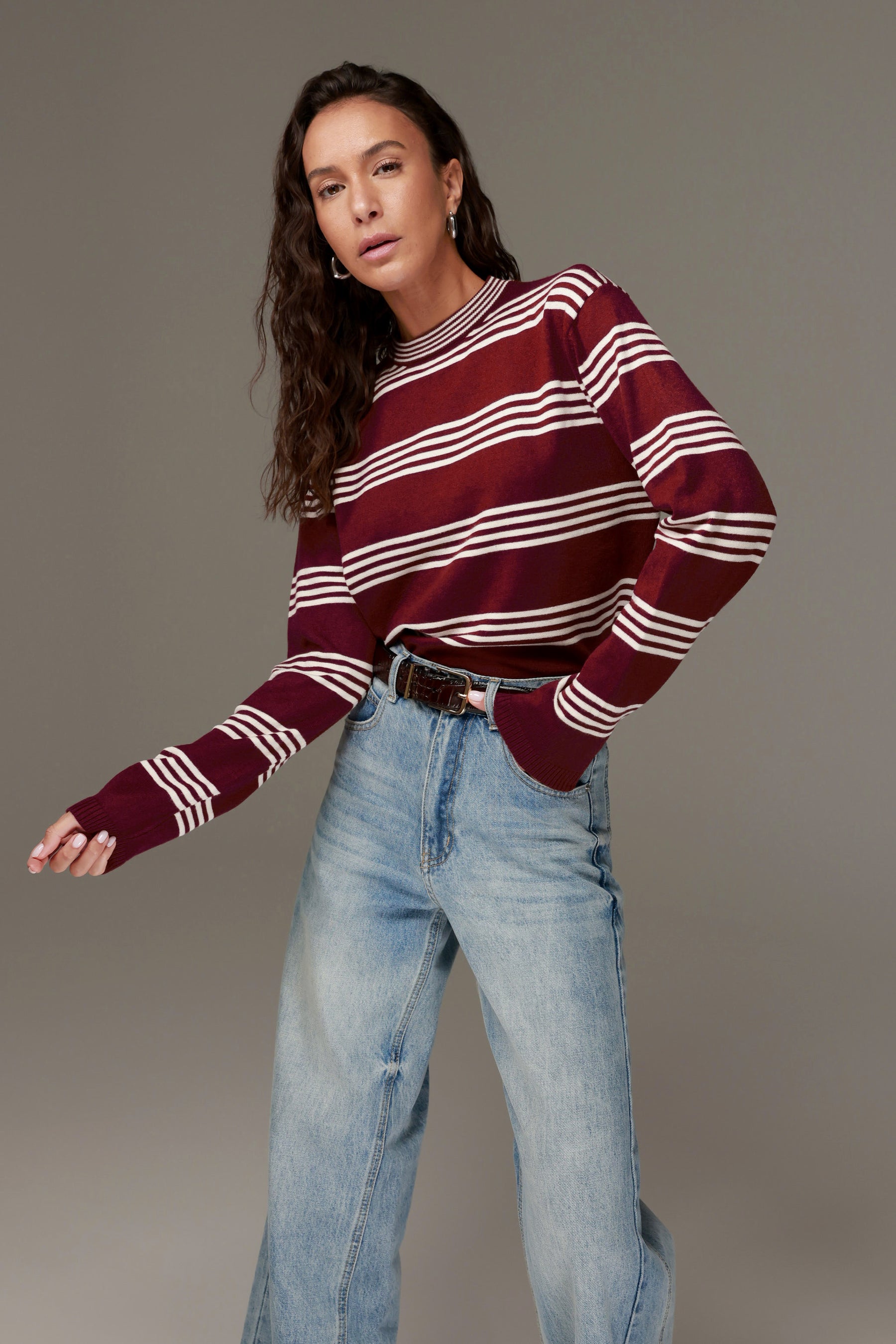 סריג אליסיה פסים בורדו/שמנת