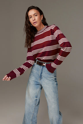 סריג אליסיה פסים בורדו/שמנת