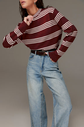 סריג אליסיה פסים בורדו/שמנת