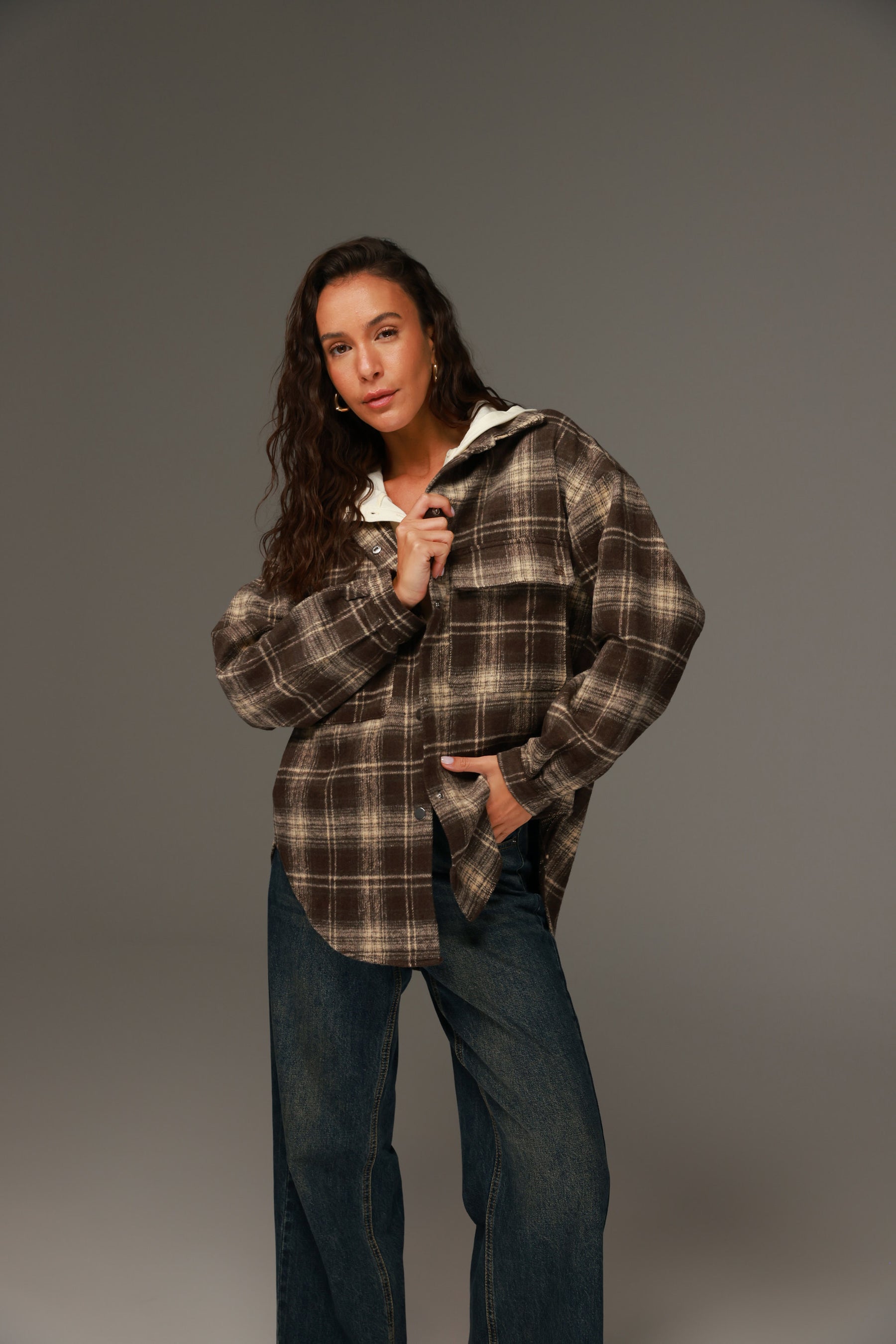 ג'קט ריינה משבצות חום כהה