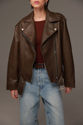 מעיל דמוי עור דילן חום